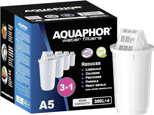 AQUAPHOR Filter Cartridge A5 2 Pack with Magnesium | Filters Limescale, Chlorine, Heavy Metals | 350L Clear Water | AQUALEN Technology for Better Tasting Food & Drink | Replacement for A5 Filter Jugs