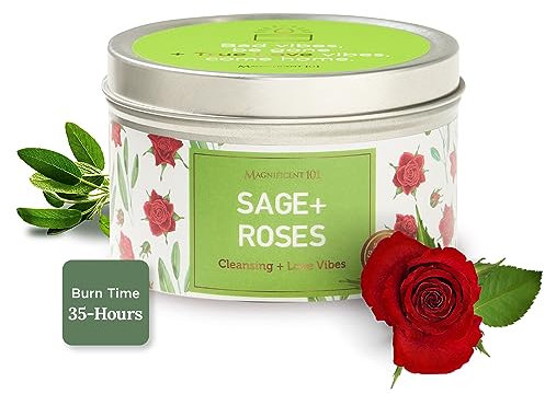 MAGNIFICENT 101 SAGE + Roses Aromatherapy Candle for House Energy Cleansing, Banishes Negative Energy I Purification and Chakra Healing - Natural Soy Wax Tin Candle for Aromatherapy 6oz