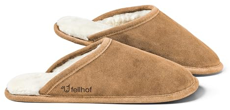 Fellhof Lammfell Hausschuh TRENDY Damen Herren Fell Pantoffeln für Winter & Sommer Hausschuhe aus ECHTEM Lammfell Naturprodukt atmungsaktiv (42/43 Light Brown)