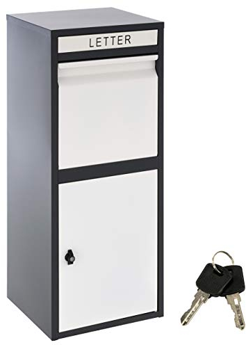 Nexos Trading Paketbriefkasten Kim Korona Paketbox Postbox für Pakete Päckchen Warensendungen und Briefe mit Paketsafe, Fußbodenmontage, Schwarz, Weiß