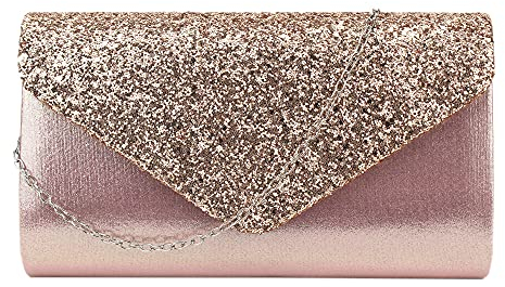 MEGAUK Damen Glitzer Clutch Unterarmtasche mit Abnehmbare Kette für Hochzeit Wedding Ball Bankett Prom Party, Rosa