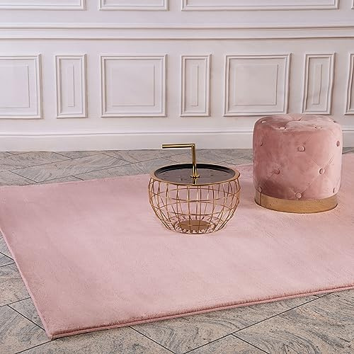 carpet city Hochflor Teppich Wohnzimmer - Einfarbig Rosa - 200x290 cm - Super Soft Polyester, Samtig-Flauschiger Flor - Fell-Teppiche für Schlafzimmer, Esszimmer, Arbeitszimmer