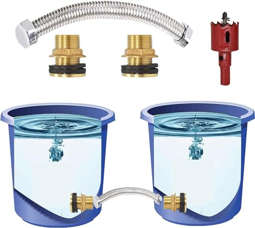 Hose Bulkhead Fitting Rain Barrel Water Tank Connector Fittings Bulk Head Connectiond Rain Barrel Kit Double Sided Hose Connector with Hole Opener (3/4 Male+Pipe+Hole Saw)