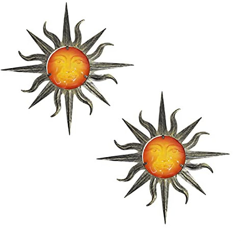 FAMoUsGoods Gartenstatuen 2 stücke Metall Sonnenwandkunst mit Glas for Zuhause und Garten Outdoor Dekoration Ornamente und Hof äußere Statuen Dekorative Gartenskulptur