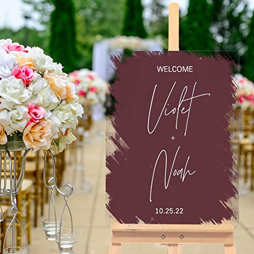 Acryl-Hochzeitsschild, burgunderrot, transparent, Acryl, Hochzeit, Willkommensschild, personalisierbar, Hochzeit, Empfang, Party, Schild für Feier, Hochzeit, Party, Dekoration, Hochzeitsgeschenk,