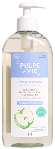 Pulpe de Vie - Shampooing Doux Certifié BIO XL 400ml - Pomme Upcyclée - Cheveux Sains et Brillants - Hydratation Intense - Régénère les Fibres - Yuka 100/100