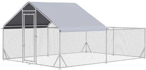 PawHut Hönshålshål utomhus voljär kennel 12 m² - Dim Mesh Park 4L x 3l x 2H m - Täckt utrymme - galvaniserat stål