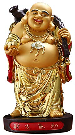 Buddha-Statue Glückliche Dekoration Stehende Buddha-Statue mit Barren Big Belly Bodhisattva Feng Shui Decor Lebensechter lachender Buddha Geschäftseröffnung Buddha-Garten Good
