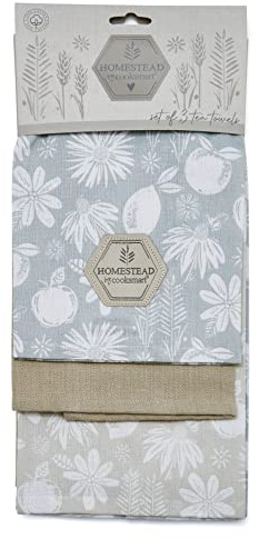 Cooksmart Pack of 3 Modern Kitchen Tea Towels Set for Everyday Use | British Designed, Highly Absorbent, Soft Fabric, Kitchen Drying, Durable Material, Machine Washable, Everyday Home Use