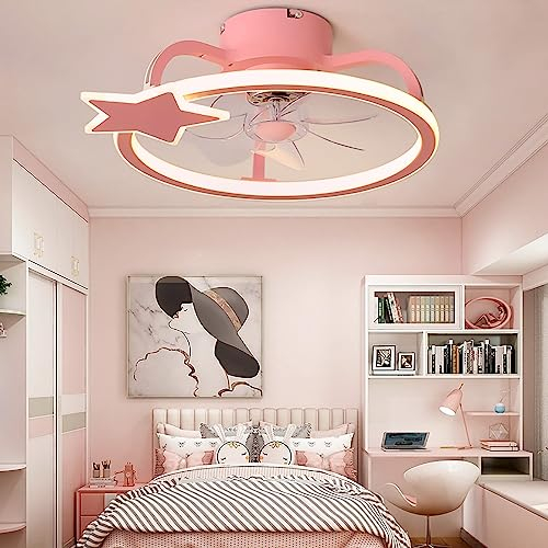 Ventilador De Techo niño Con Luz Y Mando Moderno Silencioso Lampara Ventilador Techo LED Regulable Verano Invierno Función 6 Velocidades Reversible Lámpara De Ventilador Para Dormitorio,Rosa