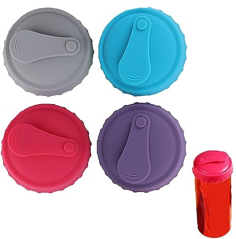 4Pcs Can Covers for Drinks Soda Cans Cover Silicone Lids Can Lids Drinks Cover Cans Protector for Tins with Straw Opening Lids Safe Protector