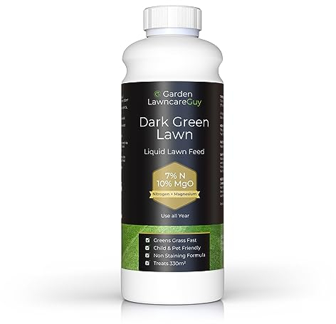 Dark Green Liquid Lawn Feed - High Nitrogen Lawn Fertiliser for Greener Grass - Child & Pet Friendly - 330m² 1 Litre