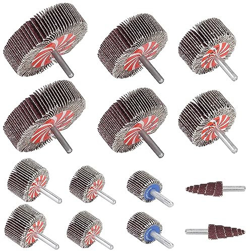 14 pièces roue à lamelles 1/4 roues à lamelles abrasives ponceuse à lamelles cylindrique et en forme de cône papier de verre abrasif for polir meulage ébavurage