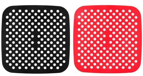 NUZAMAS 2 Pcs Air Fryer Mats 7.5 Inch Square Reusable Air Fryer Liners Silicone Mats Non-Stick Mat Fry Pan Baking Mat for Kitchen