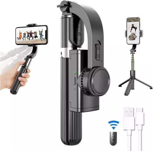 Fisherfans Gimbal Stabilizer for Smartphone,Selfie Stick Tripod with Remote Control Auto Balance 360° Rotation 1-Axis Phone Gimbal for Group Selfies Live Streaming Video Recording