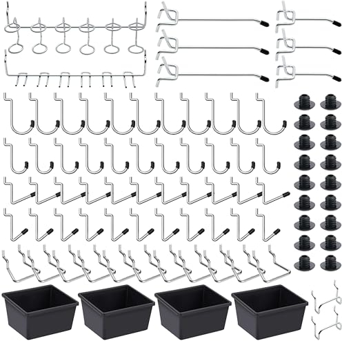 FRIMOONY Assortimento di Ganci per Pannelli Forati, Accessori per Pannelli Forati, per Organizzare Diversi Utensili, 146 Pezzi, di Cui 60 Sono Serrature per Ganci