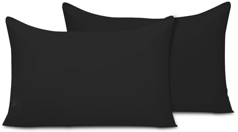 Pamposh Pillow Cases 2 Pack Super Soft Brushed Microfibre Pillow Covers Hypoallergenic Breathable Non Iron Envelope Closure Black Pillow Cases