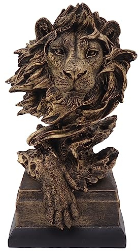 Tyenaza Lion Head Sculpture, 30cm X 15cm X 13cm Resin Vivid Lifelike Artistic Decorative Lion Statue for Living Room Study Hallway