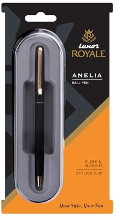 Luxor Royale, Anelia, Kugelschreiber, 1 Stück, mattschwarzer Körper, Tintenfarbe: Blau, goldfarbener Rand, stilvoller Clip, Regal und elegant, langlebiges und stilvolles Schreibgerät, idealer Stift