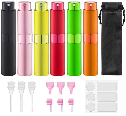 Lulupack 8ml Portátil Recargable Perfume Atomizador, Viaje Pulverizador,Agua Colonia Dispensador,Botella Spray(6pcs, Multicolor-2)