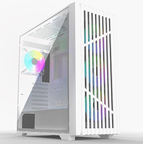 iONZ KZ16 V2 PC Computer Mid Tower Gaming Case, E-ATX ATX | Front Vented for Maximum Airflow - Front I/O USB Type-C | White - Includes 4 ARGB Fans