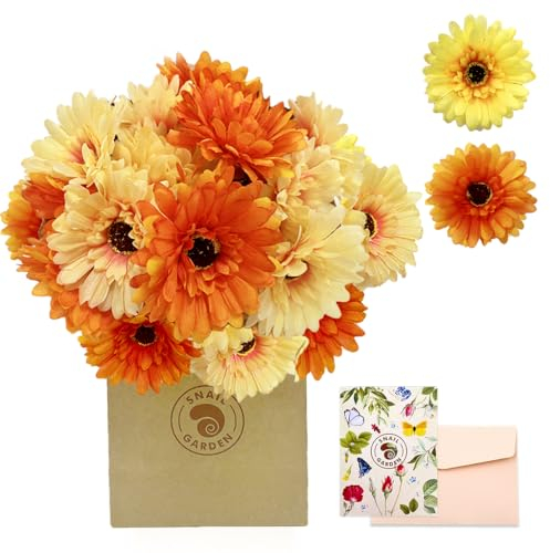 SNAIL GARDEN 4 Bundles of 20 Heads Artificial Daisies Flowers,2 Colors Silk Gerbera Daisies Flowers Realistic Artificial Flower for Home Office Party Wedding Centerpiece Decorations (yellow,orange)