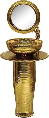 Waschbecken Waschtisch Standwaschbecken, elegantes einteiliges Standwaschbecken, goldenes rundes freistehendes Waschbecken, Keramik-Standwaschbecken, 16-Zoll-Standwaschbecken, Badezimmer-Waschtisch,