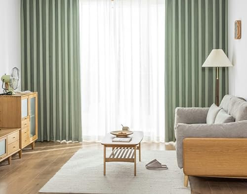 Gualiy Vorhänge 2er Set Polyester, Gardinen Blickdicht mit Ösen Einfarbig Plissee Struktur Gardinen B 96 x H 115 cm Moderne Vorhänge Wohnzimmer, Grün