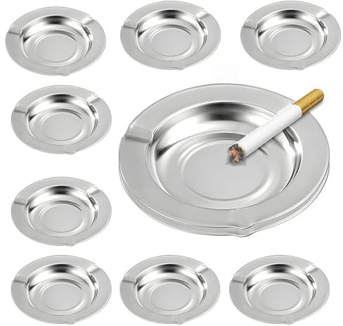 Joyfulmap - Posacenere per sigarette e sigari, confezione da 10 posacenere in acciaio inox, usa e getta, porta cenere portatile per interni/esterni, casa, ufficio, patio, ristorante, rotondo