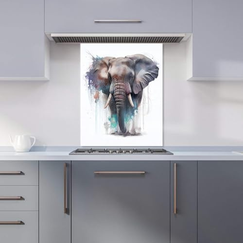 Warren Reed - Designer Premium Elephant Splashart Kitchen Splashback 6mm Toughened Glass Kitchen Splashback – Heat Resistant Splashback for Kitchens, Perfect for Cookers and Hobs, Polished Edges