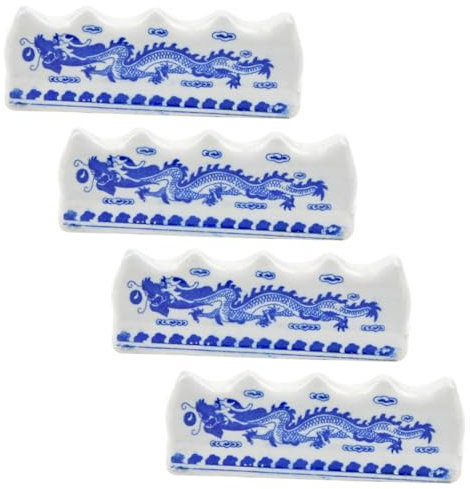 Hohopeti 4pcs Blue and White Porcelain Desktop Brush Pen Rest Set Calligraphy and Painting Brush Holder for Study Room and Office Five-Piece Design
