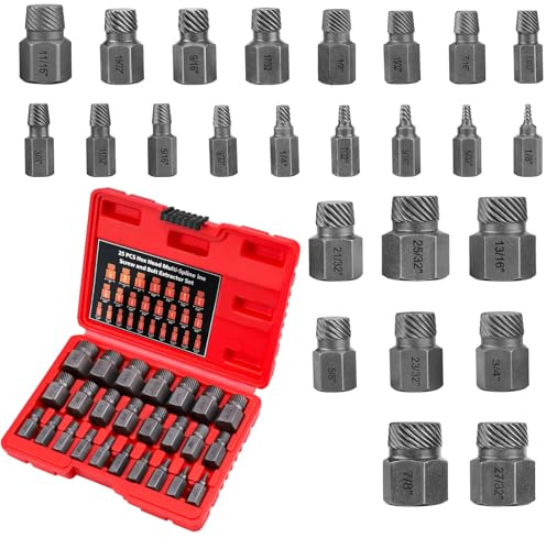 Juego de 25 Extractor de Tornillos Rotos Profesionales para Remover Pernos Tornillos y Tornillos de Cabeza Hexagonal Rotos Incluye Estuche Práctico(Rojo-1)