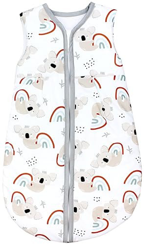 TupTam Baby Schlafsack 2.5 TOG – Warmer Winter Schlafsack Baby, OEKO-TEX, Ärmellos, Atmungsaktive Baumwolle, Farbe: Koala auf Regenbogen, Größe: 56-62