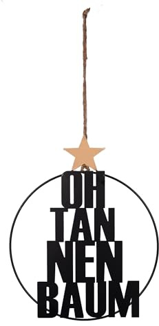 UNUS OH Tannenbaum Schriftzug aus Metall zum Aufhängen 25cm schwarz | Wanddeko Türdeko Weihnachtsdeko