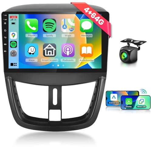 4G+64G Android 13 Car Radio for Peugeot 207 2006-2015,DSP/32 EQ, Wireless Carplay,Android Auto,BT 5.0,Podofo 9 HD Touch Screen Car Stereo,GPS,Wifi,FM/RDS Radio,Reverse Camera