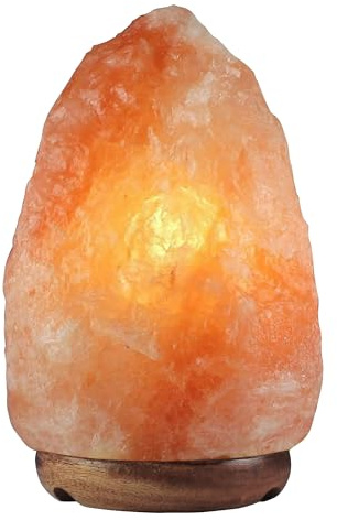IlGruppone Lampada di Sale Himalayano Originale Naturale Realizzata A Mano con Base in Legno di Acacia Pezzo Unico Prodotto Certificato con Spina Europea - 15.5x22Cm 5Kg