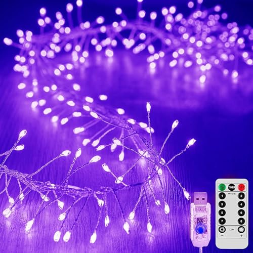 SUAVER 400LED Feuerwerk Lichterkette, USB Feuerwerkskörper Stern Cluster Lichter mit Timer Fernbedienung Feuerwerk Licht Außen Weihnachtsbeleuchtung LED Baum Licht Hochzeit Deko(Lila, 12m 400LED)