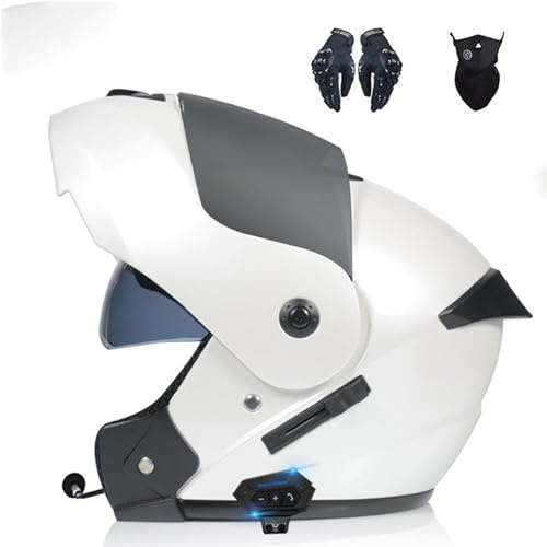 ZHANGXIO Casque de Moto intégral Rabattable intégré Casque Bluetooth avec Double visière antibuée pour Hommes et Femmes homologué ECE