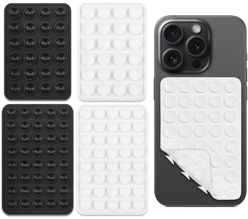 Momowin 4 Pezzi a Ventosa Bifacciale per Telefono Cellulare, Staffa a Ventosa Bifacciale per il Montaggio a Parete per il Fissaggio a Tutte le Superfici Lisce (nero + bianco, 24 + 40)