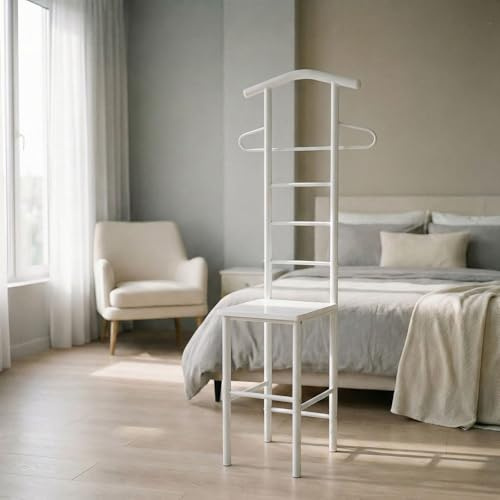 CARO-Möbel Herrendiener JIVO aus Metall, weiß - Stummer Diener mit Ablage und Hosenbügel, Praktischer Kleiderständer, Kleiderbutler, Garderobe
