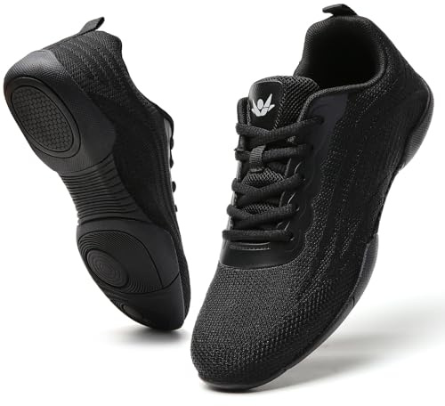 SECHRITE Cheerleading Cheerleader Schuhe Damen Weiß Schwarz Mädchen Leichte Atmungsaktive Tanzschuhe Sneakers Line Dance Jazz Schuhe Tanzsneaker Schwarz 39 EU