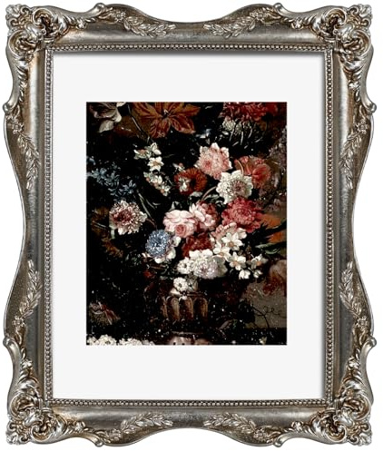 FJXMFRAME Silver Ornate 11x14 Picture Frame with Mat for 8x10 or 11x14 Photos, Real Glass, Vintage Baroque Victorian Frames for Wall Display