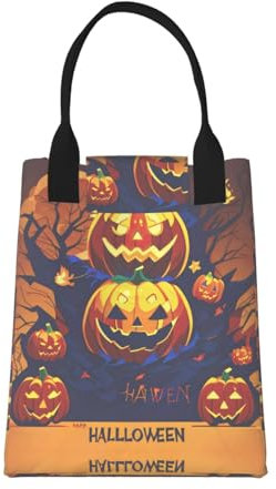 JIUTY Bolsa de almuerzo de calabaza de Halloween, lonchera para mujeres y hombres, bolsa de papel para sándwich para oficina, trabajo, picnic