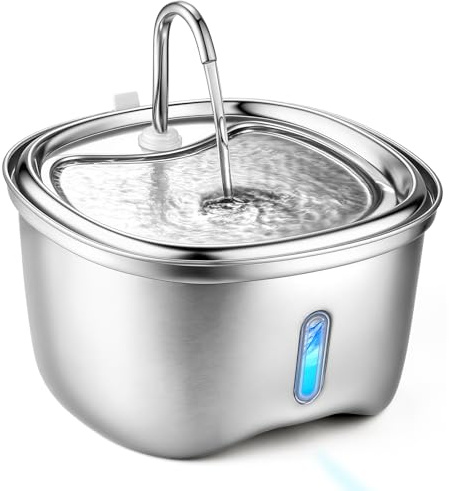 Zeepet Cat Water Fountain for Drinking Stainless Steel,120 oz/3.5 L Automatic Pet Water Fountain, Drinking Fountain Dog Water Dispenser with Water Level Window, 4+3 Filters