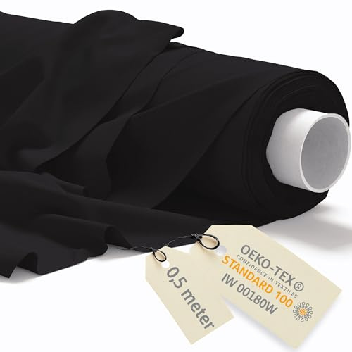 DreamRoots Baumwollstoff Meterware 160 cm, Schwarz, 0,5 m | Stoff zum Nähen, Polsterstoff, 145 g/m² Baumwolle, Leinwand, Segeltuch, Gardinenstoff, Molton