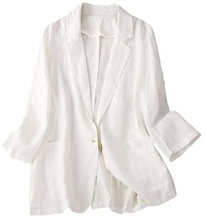 Blazer da Donna Blazer da Donna in Lino Manica A 3/4 Revers A Lancia Giacca Estiva Un Bottone con Tasca Leggero Classico da Ufficio da Lavoro Casual da Sposa Giacche Bianco XS