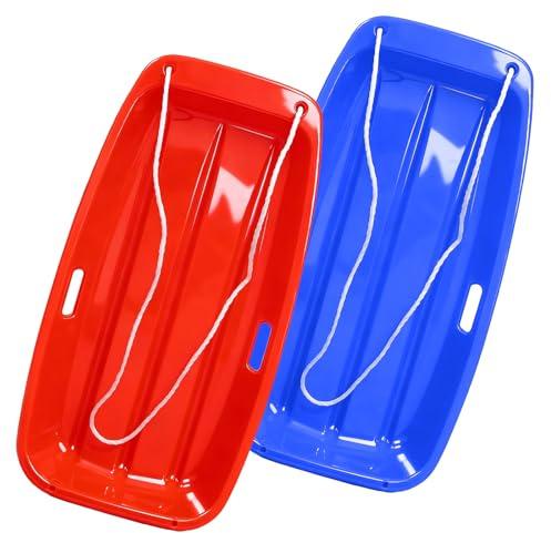Trineo de Nieve 89 cm para Niños y Adultos, Trineo para 1–2 Personas con Asas, Juguete de Invierno para Niños, Ideal para Actividades al Aire Libre (Rojo+Azul)