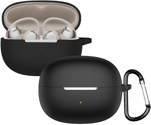 KUSINHOKA Silikonhülle Kompatibel mit SHOKZ OpenDots ONE mit Karabiner, Schlank Stoßfest Kopfhörer Hülle, Weiches TPU Ohrhörer Schutzhülle Abdeckung Unterstützt kabelloses Laden, Schwarz