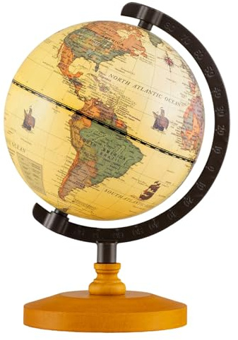 COSTWAY 14cm World Globe, Mini Rotating World Globes with Wooden Base, Geography Educational Learning Globe Desktop Decoration for Home Office School