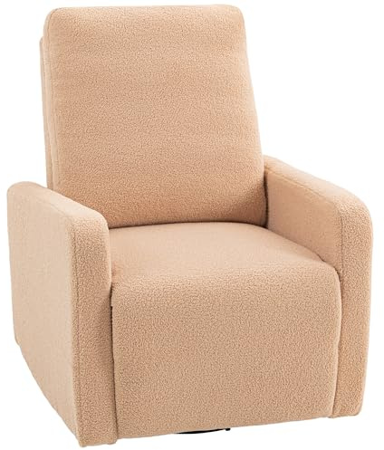 HOMCOM Sillón Relax Reclinable Manual, Sillón Relax de Borreguito con Reposabrazos, Reposapiés, Acolchado Grueso, Función de Balanceo 360°, Butaca Reclinable hasta 135º para Salón, Dormitorio, Marrón